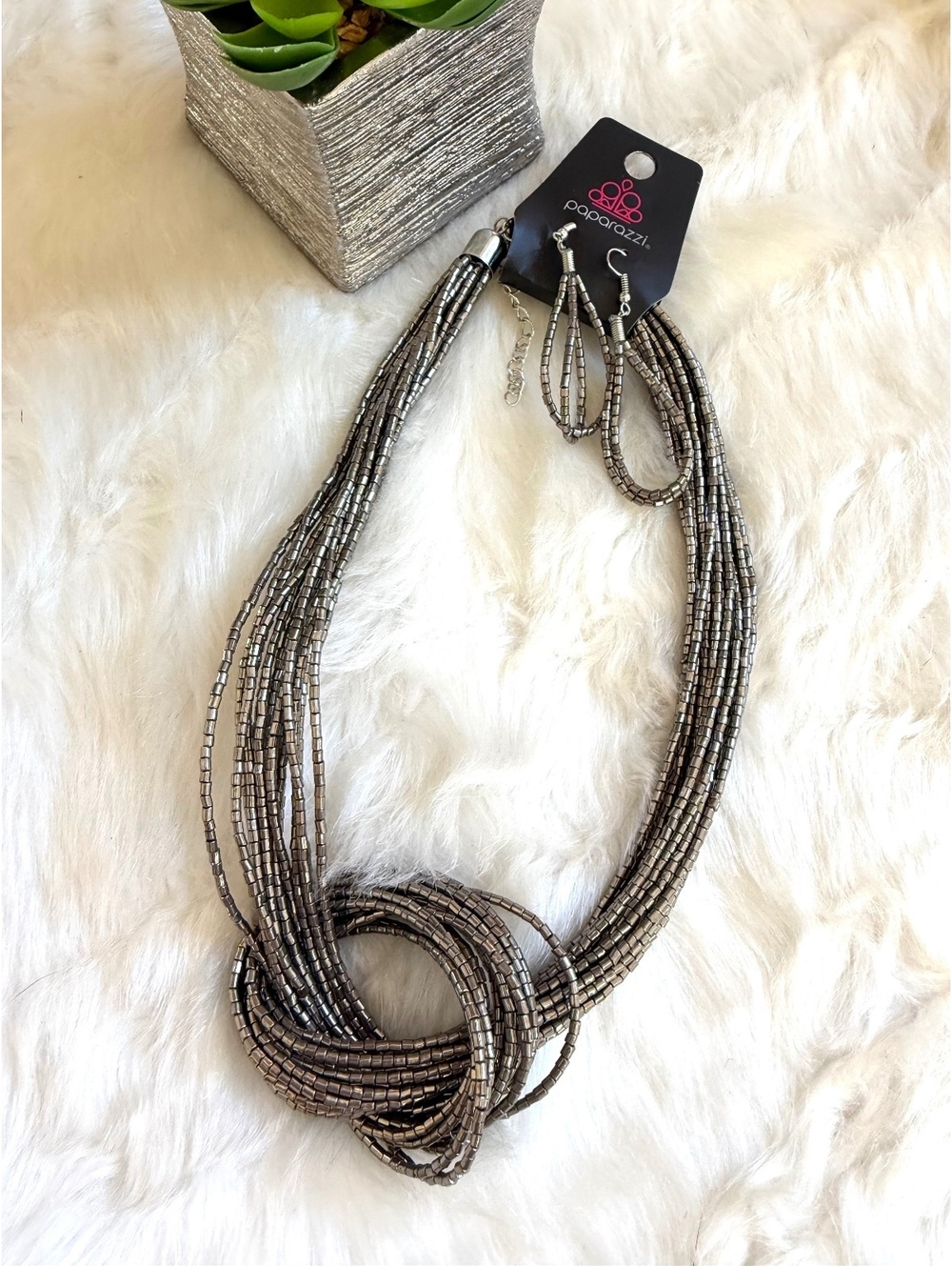 Paparazzi Silver Multi-Strand Beaded Necklace with Matching